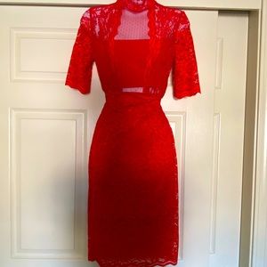 Red Lace Midi dress, great for tall girls 5’7” and above